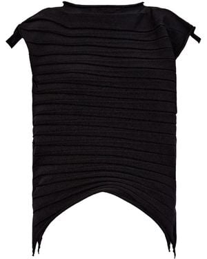 Pleats Please Issey Miyake Asymmetrical Stripe Top - Black