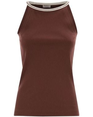 Brunello Cucinelli Ribbed Crew-Neck Tank Top - Brown