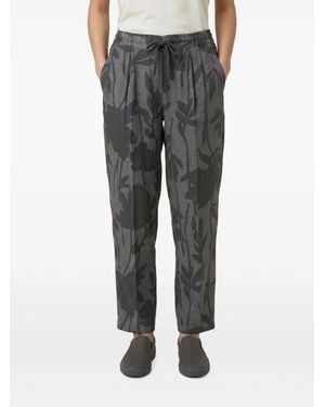 Brunello Cucinelli Floral-Print Linen Trousers - Grey