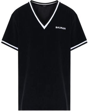 Balmain コントラストトリム Vネック ミニドレス - ブラック