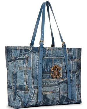 Roberto Cavalli Bolso Shopper Con Monograma De Serpiente - Azul