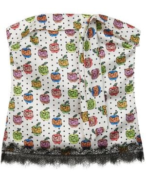 Gcds Apple-Print Bandeau Top - White