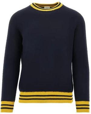 GALLIA Striped-Cuffs Sweater - Blue