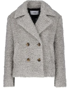 Lardini Double-Breasted Bouclé Jacket - Gray