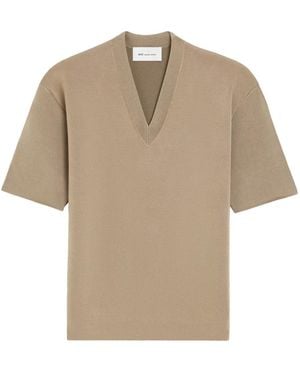 Ami Paris Wool Short Sleeves V Neck Jumper - Natural