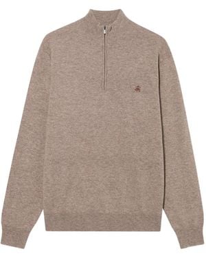 Brooks Brothers Half-Zip Logo-Embroidered Jumper - Natural