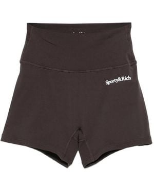 Sporty & Rich Logo-Print Stretch-Design Shorts - Brown