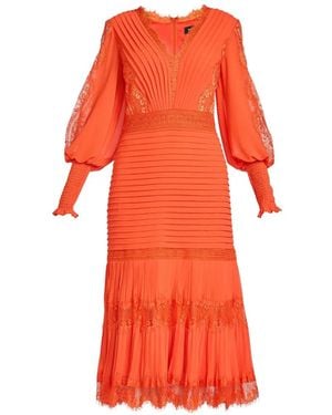 Tadashi Shoji Nyssa Lace-Panelled Pintuck-Pleat Maxi Dress - Red
