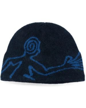 Hiking Patrol Graphic-Pattern Beanie Hat - Blue