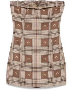 Marine Serre Moon Check-Jacquard Mini Dress - Brown