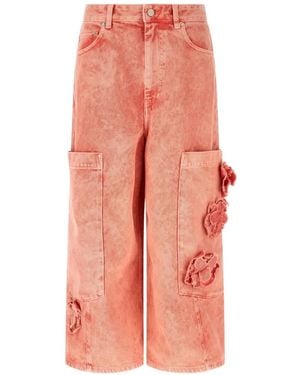 Ganni Floral-Appliqué Cargo Jeans - Pink