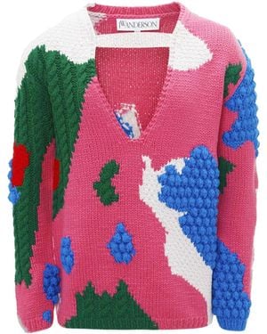 JW Anderson Cut-out Crochet Sweater - Men's - Merino - Pink