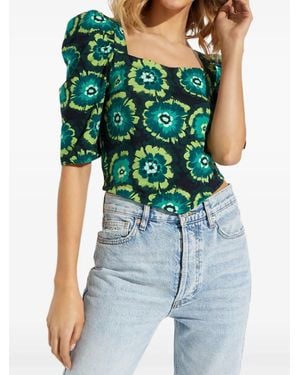 Free People Floral-Print Open-Back Top - Green