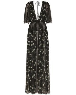 Dolce & Gabbana Lace-Detail Floral-Pattern Long Dress - White