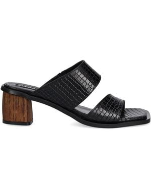 Alohas Gabin Crocodile-Effect Block-Heel Slides - Black