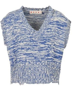 Marni V-Neck Ribbed T-Shirt - Blue