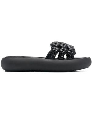 Vic Matié Woven Leather Platform Slides - Black