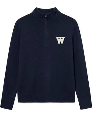WOOD WOOD Pull Wwtay À Col Zippé Et Patch Logo - Bleu