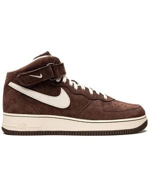 Nike Air Force 1 Logo-embroidered Leather Mid-top Trainers - Brown