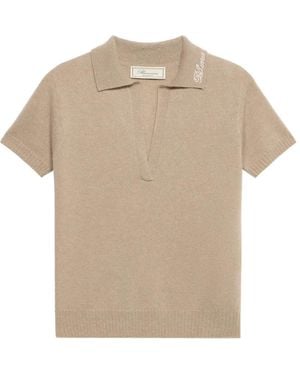 Blumarine Rhinestone Cashmere Polo Shirt - Natural