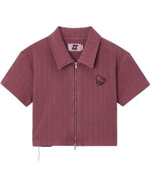 Izzue Zip-Up Cropped Knitted Top - Purple