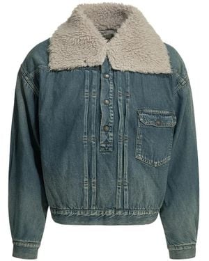 Kapital Fleece-Collar Pleated Denim Jacket - Blue