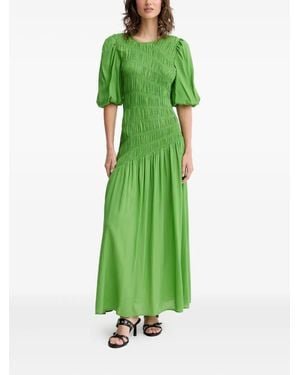 Never Fully Dressed Shirred Puff-Sleeve Maxi Dress - Green