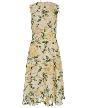 Oscar de la Renta Floral Midi Dress - Metallic
