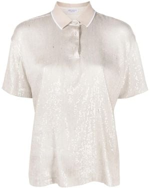 Brunello Cucinelli Sequin Embellishment Polo T-Shirt - White