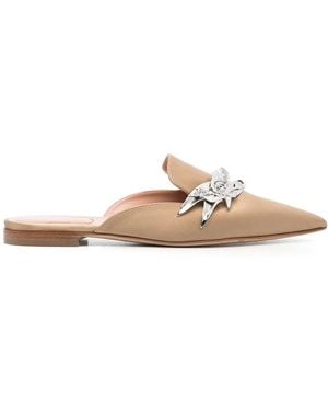 Alberta Ferretti Pointed-Toe Embellished Mules - Natural
