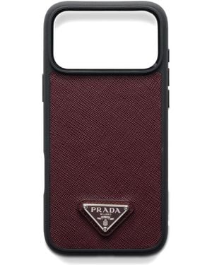 Prada Triangle-Logo Leather Iphone 17 Pro Max Case - Purple