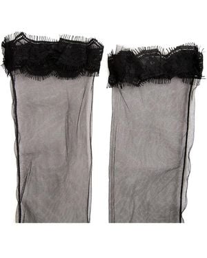 Fun Flamingo Lace-Trimmed Sheer Socks - Black