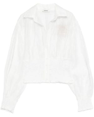Sandro Smocked Linen Shirt - White