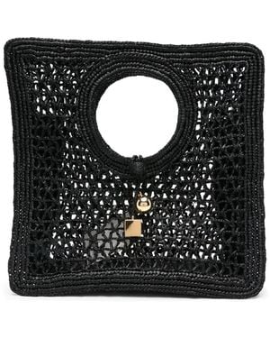 Jacquemus Circular-Handle Raffia Tote Bag - Black
