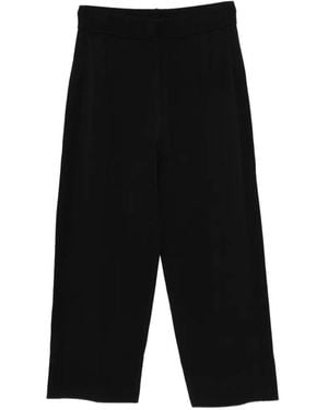 Marina Rinaldi Ribbed-Knit Wide-Leg Trousers - Black