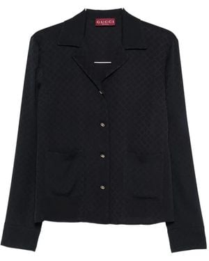 Gucci Blouse Met Diamant-Patroon En Knopen - Zwart