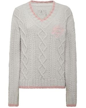 Philipp Plein Cable-Knit V-Neck Jumper - Grey