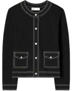 Tory Burch Topstitch Pocket Cardigan - Black