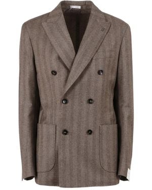 Brera Orologi Herringbone Double-Breasted Blazer - Brown