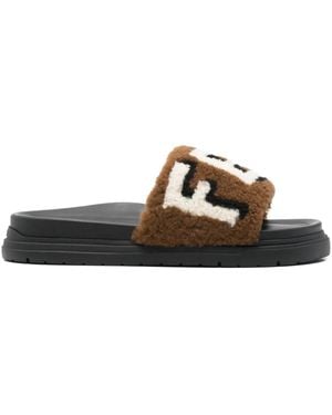 Fendi Pantoletten mit Shearling - Braun