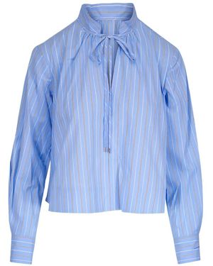 Veronica Beard Kaits Striped Tie Blouse - Blue