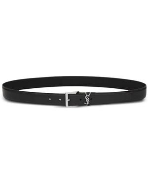 Saint Laurent Cassandre Leather Belt - White