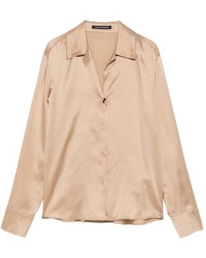 Luisa Cerano Satin-Finish Button-Down Shirt - Natural