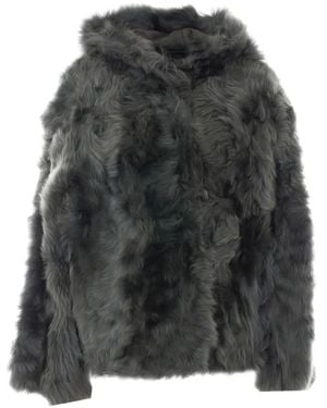 Yves Salomon Hooded Shearling Jacket - Grey