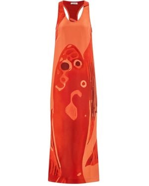 Ferragamo Seiden-Maxikleid mit Karpfenmotiv - Rot