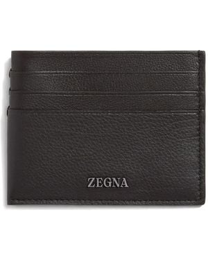 ZEGNA Tarjetero de piel con logo - Negro