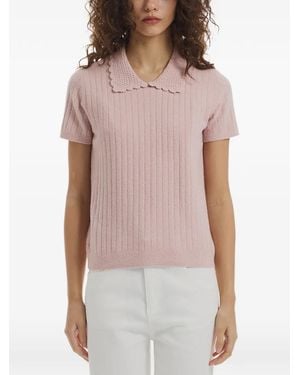 CRUSH Collection Peter Pan Collar Knit T-Shirt - Pink