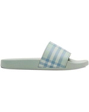 Burberry Check-Pattern Slides - Green
