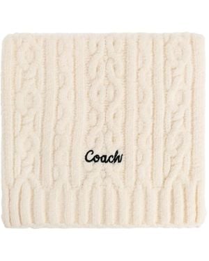 COACH Cable-knit Logo-embroidered Scarf - Natural