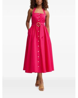 Fracomina Belted Button-Front Midi Dress - Red